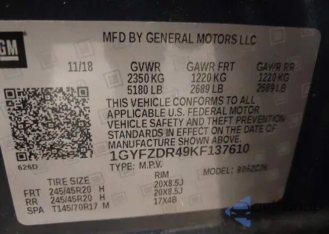 2019 Cadillac Xt4 Premium Luxury from USA, damaged, VIN 1GYFZDR49KF137610